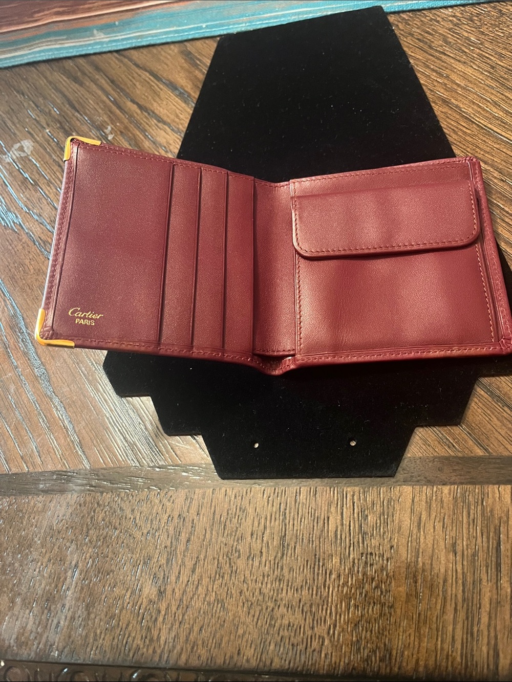 Cartier Burgundy and Gold Leather Men's Card Holder Wallet